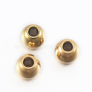 Ion Plating(IP) 304 Stainless Steel Beads, Round, Golden, 3x2.5mm, Hole: 1.1mm(STAS-H394-09G)