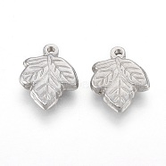 304 Stainless Steel Pendants, Leaf, Stainless Steel Color, 15x12x3mm, Hole: 1mm(STAS-O118-17P)