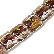 Handmade Gold Sand and Silver Sand Lampwork Beads, Square, Coconut Brown, 14~14.5x14x6~6.5mm, Hole: 1.6~1.8mm(FOIL-C001-01B-04)
