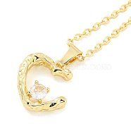 Brass Micro Pave Clear Cubic Zirconia Pendants Necklaces, Heart, Real 14K Gold Plated, 19.84 inch(50.4cm)(NJEW-B100-03G)