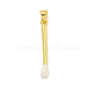 Real 18K Gold Plated Brass Pendants, with Enamel, Stick Charm, White, 29x3.5mm, Hole: 3.5mm(KK-R159-40G-02)