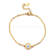 304 Stainless Steel Evil Eye Link Bracelets, with Enamel and Lobster Claw Clasps, White, Golden, 7-1/8 inch(18cm)(STAS-B021-10)