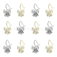 12Pcs 2 Colors Brass Micro Pave Clear Cubic Zirconia Earring Hooks, with Loop, Bowknot, Platinum & Golden, 19x11mm, Hole: 2.5mm, 21 Gauge, Pin: 0.7mm, 6pcs/color(sgZIRC-SZ0003-13)
