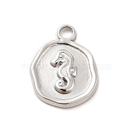 304 Stainless Steel Pendants, Flat Round with Sea Horse, Stainless Steel Color, 16x13x2mm, Hole: 2mm(STAS-F282-07P)