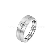S925 Silver Matte Heart Zircon Couple Rings Adjustable Size Gift(LI6253)