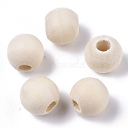 Unfinished Natural Wood European Beads, Lager Hole Beads, Round, Floral White, 12x10.5mm, Hole: 5mm(WOOD-Q041-04E)