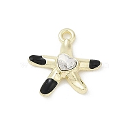 Rack Plating Alloy Enamel Rhinestone Pendants, Cadmium Free & Nickel Free & Lead Free, Starfish, Golden, Black, 14.5x14x3.5mm, Hole: 1.5mm(PALLOY-R151-41G-04)