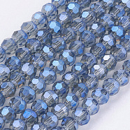 Electroplate Glass Beads Strands, Faceted(32 Facets) Round, Blue, 3mm, Hole: 1mm, about 100pcs/strand, 11.5 inch(EGLA-D021-59)