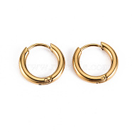 304 Stainless Steel Huggie Hoop Earrings, Ring, Real 14K Gold Plated, 12x2mm, Pin: 0.8mm(STAS-S116-270G)