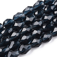 Transparent Glass Bead Strands, Faceted Teardrop, Prussian Blue, 8x6mm, Hole: 1mm, about 65pcs/strand, 17.99 inch(45.7cm)(X-GLAA-R024-6x8mm-13)