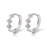 Brass Micro Pave Cubic Zirconia Hoop Earrings, Rhombus, Real Platinum Plated, 12x4mm(EJEW-P259-06P)