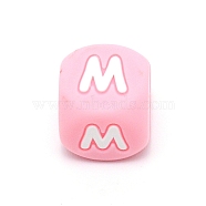 Silicone Alphabet Beads for Bracelet or Necklace Making, Letter Style, Pink Cube, Letter.M, 12x12x12mm, Hole: 3mm(SIL-TAC001-01B-M)