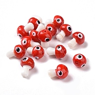 Handmade Evil Eye Lampwork Beads, Mushroom Shape, Red, 16.5~18x11.5~13x11.5~13mm, Hole: 1.6~2mm(LAMP-D018-01A)