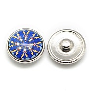 Brass Jewelry Snap Buttons, with Glass Cabochons, Lead Free & Nickel Free & Cadmium Free, Flat Round, Blue, 18x9mm, Knob: 5.5mm(SNAP-A048-18mm-F22-NR)