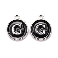 Platinum Plated Alloy Charms, Cadmium Free & Lead Free, with Enamel, Enamelled Sequins, Flat Round with Letter, Letter.G, 14x12x2mm, Hole: 1.5mm(ENAM-S118-02G-P)