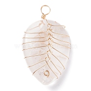 Natural Quartz Crysta Pendants, with Light Gold Tone Copper Wire Wrapped, Water Drop, 42~43x25~26x12mm, Hole: 4mm(PALLOY-JF01293-01)
