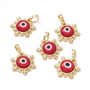 Handmade Evil Eye Lampwork Pendants, with Rack Plating Real 18K Gold Plated Brass Findings, Long-Lasting Plated, Snowflake Charm, FireBrick, 15x14x4mm, Hole: 4x6.5mm(LAMP-G157-04G-14)