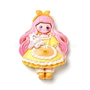 Cartoon Girls Opaque Resin Decoden Cabochons, Doll, Yellow, 54.5x38x10.5mm(RESI-S392-06A-06)