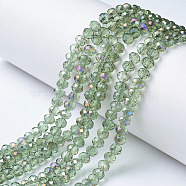 Electroplate Transparent Glass Beads Strands, Half Rainbow Plated, Faceted, Rondelle, Dark Sea Green, 3x2mm, Hole: 0.8mm, about 150~155pcs/strand, 15~16 inch(38~40cm)(EGLA-A034-T2mm-F18)
