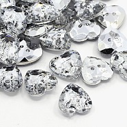 Acrylic Rhinestone Buttons, 2-Hole, Faceted, Heart, Crystal, 13x13x4mm, Hole: 1mm(X-BUTT-J007-01-C)