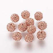 Polymer Clay Rhinestone Beads, Grade A, Round, Pave Disco Ball Beads, Light Peach, 8x7.5mm, Hole: 1mm(RB-K050-8mm-C28)