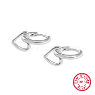 Rhodium Plated 925 Sterling Silver Hoop Earrings, Heart, Platinum, 19x9.4mm(IE1213-4)