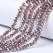 Electroplate Glass Beads Strands, Platinum Plated, Faceted, Rondelle, Camel, 6x5mm, Hole: 1mm, about 85~88pcs/strand, 16.1~16.5 inch(41~42cm)(EGLA-A034-T6mm-C12)