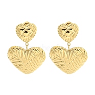 Ion Plating(IP) 304 Stainless Steel Stud Earrings for Women, Heart with Textured, Real 14K Gold Plated, 39x26mm(EJEW-A108-10G)