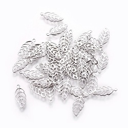 Tarnish Resistant 201 Stainless Steel Charms, Leaf, Stainless Steel Color, 13x5.5x0.3mm, Hole: 0.8mm(STAS-I109-01P)