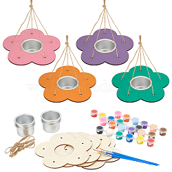 Flower DIY Wooden Bird Feeder, Children's Outdoor Hanging Bird House Craft Kit, Colorful, 147x156x2.5mm(DIY-WH0504-215)