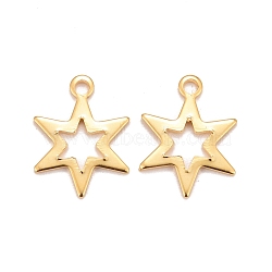 201 Stainless Steel Charms, Hexagram, Real 24k Gold Plated, 14.5x11x0.9mm, Hole: 1.4mm(STAS-K217-08G)