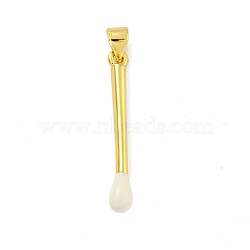 Real 18K Gold Plated Brass Pendants, with Enamel, Stick Charm, White, 29x3.5mm, Hole: 3.5mm(KK-R159-40G-02)