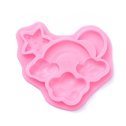 Food Grade Rainbow & Cloud & Star & Moon Silicone Molds, Fondant Molds, Baking Molds, Chocolate, Candy, Biscuits, UV Resin & Epoxy Resin Jewelry Making, Hot Pink, 120x115x13mm, Inner Size: 32~56x15~93mm(DIY-F045-16)