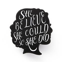 Word She Believe She Could So She Did Enamel Pin, Electrophoresis Black Alloy Feminism Brooch for Backpack Clothes, Black, 29x27x2mm, Pin: 1.2mm.(JEWB-D013-02H)