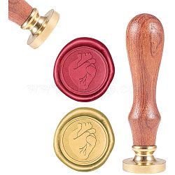 DIY Scrapbook, Brass Wax Seal Stamp and Wood Handle Sets, Heart, Golden, 8.9x2.5cm, Stamps: 25x14.5mm(AJEW-WH0100-079)