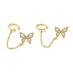 Rack Plating Brass Micro Pave Clear Cubic Zirconia Cuff Earrings for Women, Cadmium Free & Lead Free, Long-Lasting Plated, Butterfly, Real 18K Gold Plated, 84x18.5mm(EJEW-G403-01G)