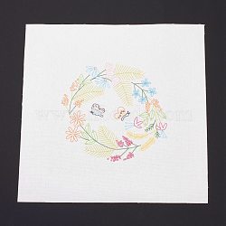 DIY Embroidery Fabric with Eliminable Pattern, Embroidery Cloth, Square, Flower Pattern, 28x27.6x0.05cm(DIY-P032-B01)