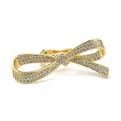 Rack Plating Brass Micro Pave Clear Cubic Zirconia Twister Clasps, Cadmium Free & Lead Free, Long-Lasting Plated, Bowknot, Golden, 18x40x16mm, Inner Diameter: 15x6.5mm(KK-F863-04G)