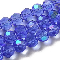 Electroplate Transparent Glass Beads Strands, Faceted, Round, Rainbow Plated, Light Blue, 10mm, Hole: 1.2mm, about 65~69pcs/strand, 23.03~24.49 inch(58.5~62.2cm)(EGLA-A035-T10mm-L14)