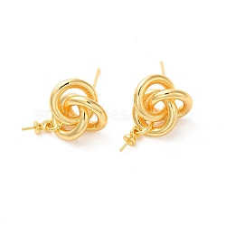 Brass Stud Earrings Findings, Knot, for Half Drilled Beads, Real 18K Gold Plated, 19x13mm, Pin: 0.5mm and 11x0.8mm(EJEW-H128-03G)