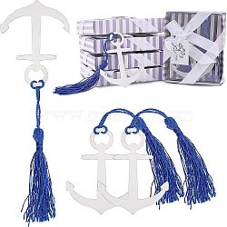 Stainless Steel Bookmarks, Polyester Tassel Bookmark, Anchor Pattern, 190mm(OFST-WH0002-12P-03)