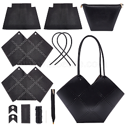 DIY PU Leather Knitting Crochet Tote Bags, with PU Leather Bag Bottom & Cover, Strap and Wax Cords, Black, 29x42x0.15cm(DIY-WH0325-17)
