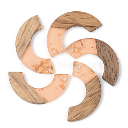 Transparent Resin & Walnut Wood Pendants, with Gold Foil, Arc, Dark Salmon, 28x14x3mm, Hole: 2mm(RESI-S389-007A-B04)