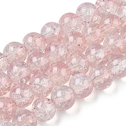 Transparent Crackle Baking Painted Glass Beads Strands, Imitation Opalite, Round, Misty Rose, 8.5x7.5mm, Hole: 1.5mm, about 107~109pcs/strand, 30.71 inch~31.30 inch(78~79.5cm)(DGLA-T003-01A-13)