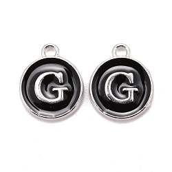Platinum Plated Alloy Charms, Cadmium Free & Lead Free, with Enamel, Enamelled Sequins, Flat Round with Letter, Letter.G, 14x12x2mm, Hole: 1.5mm(ENAM-S118-02G-P)