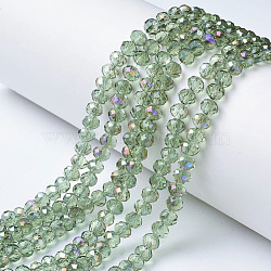 Electroplate Transparent Glass Beads Strands, Half Rainbow Plated, Faceted, Rondelle, Dark Sea Green, 3x2mm, Hole: 0.8mm, about 150~155pcs/strand, 15~16 inch(38~40cm)(EGLA-A034-T2mm-F18)