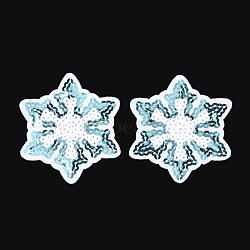 Computerized Embroidery Cloth Iron On Patches, with Paillette, Costume Accessories, Appliques, Snowflake, Sky Blue, 71x84x1.5mm(FIND-T030-008)