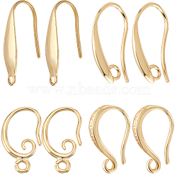 32Pcs 4 Style Brass & 316 Surgical Stainless Steel Earring Hooks, Ear Wire with Loops, Real 18K Gold Plated, 15~20x4.5~10x1~2mm, Hole: 1~2mm, Pin: 0.8~1mm, 8Pcs/style(KK-BBC0012-58)