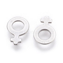 304 Stainless Steel Charms, Female Gender Sign, Stainless Steel Color, 11x7.5x0.6mm, Hole: 4mm(STAS-F175-03P)