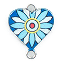 Alloy Enamel Connector Charms, Heart-Shaped Links with Flower Pattern, Platinum, Steel Blue, 20x16mm(ENAM-CJC0001-08P-Q)